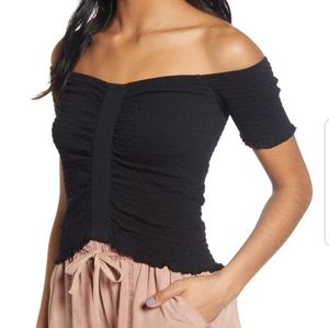 BP Smocked black off the shoulder crop top